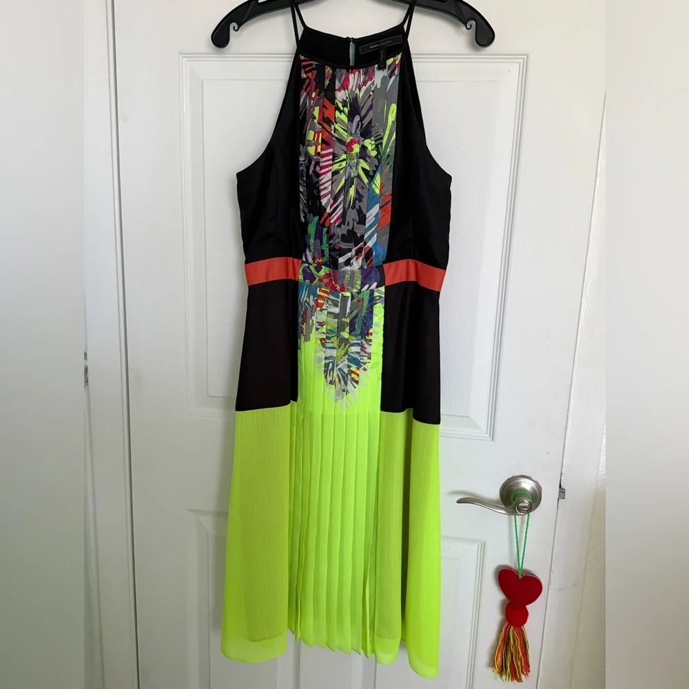 BCBGMaxAzria Black and Neon Green Floral Dress size 6 NWOT - Picture 9 of 15